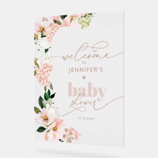 ワイルドフラワー赤面ピンクベイシャワーへようこそ アクリルサイン (傾斜)