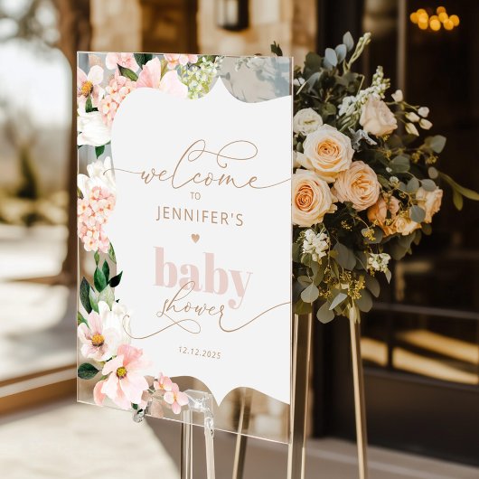ワイルドフラワー赤面ピンクベイシャワーへようこそ アクリルサイン