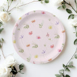 ワイルドフラワー赤面ピンクベビーイン開花ベビーシャワー ペーパープレート<br><div class="desc">ワイルドフラワー赤面ピンクベビー開花ベビーシャワー紙プレート対応。</div>