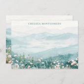 ワイルドフラワー赤面ピンク水色パーソナライズされた ノートカード (正面/裏面)