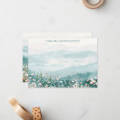 ワイルドフラワー赤面ピンク水色パーソナライズされた ノートカード (正面/裏面インサイチュ)