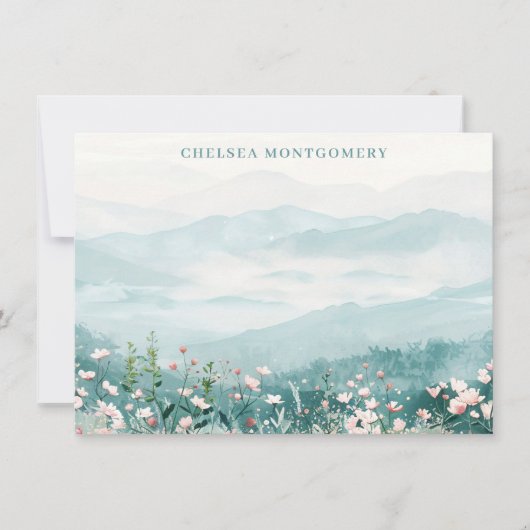ワイルドフラワー赤面ピンク水色パーソナライズされた ノートカード (正面)