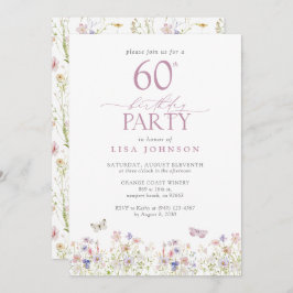 ワイルドフラワー赤面ピンク60thバースデーパーティーエレガント 招待状