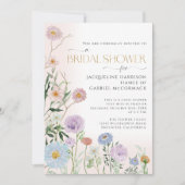 ワイルドフラワー赤面フローラ水彩エレガントブライダル 招待状 (正面)
