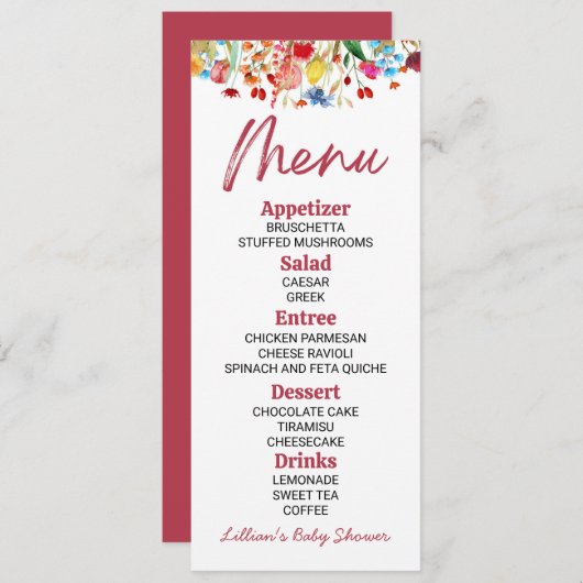 ワイルドフラワー野生の花の赤ちゃんシャワー食品 メニュー