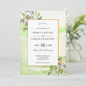 ワイルドフラワー金ゴールドとグリーン結婚式招待状 招待状 (スタンド正面)
