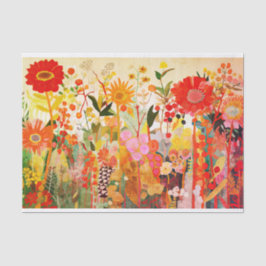 ワイルドフラワー金ゴールドオレン絵画ジ抽象芸術のデコパージュ 薄葉紙