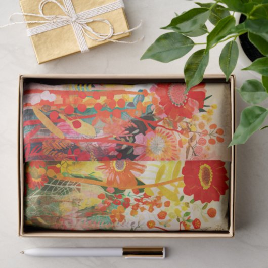 ワイルドフラワー金ゴールドオレン絵画ジ抽象芸術のデコパージュ 薄葉紙 (ギフト)