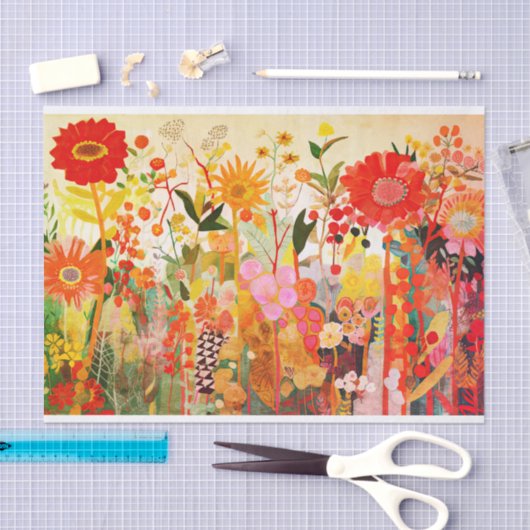 ワイルドフラワー金ゴールドオレン絵画ジ抽象芸術のデコパージュ 薄葉紙 (クラフト)