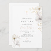 ワイルドフラワー金ゴールドクロスバプテスマ 招待状 (正面/裏面)