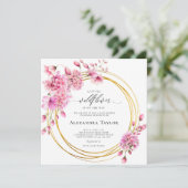 ワイルドフラワー金ゴールドサークルピンクボホベイビーガールシャワー 招待状 (スタンド正面)