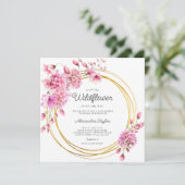 ワイルドフラワー金ゴールドサークル幾何学赤ちゃん女の子シャワー 招待状 (スタンド正面)