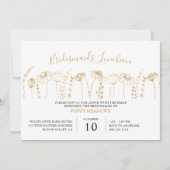 ワイルドフラワー金ゴールドスケッチブリデスメイドランチョン 招待状 (正面)