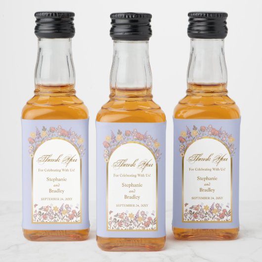 ワイルドフラワー金ゴールドラベンダーエレガントウェディングモダン リキュールボトルラベル (ボトル)