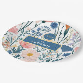 ワイルドフラワー開花の葉パステルブルーピンクメドウ ペーパープレート (アングル)