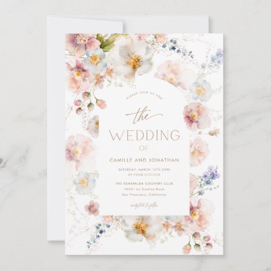 ワイルドフラワー開花フォト結婚式招待状 招待状 (正面)