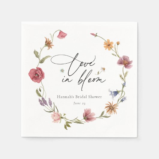 ワイルドフラワー開花ブライダルシャワーナプキンス スタンダードカクテルナプキン (正面)