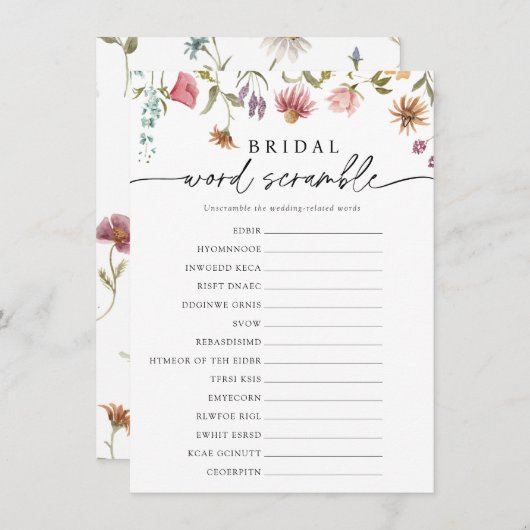 ワイルドフラワー開花ブライダル単語スクランブルゲームカード 招待状 (正面/裏面)