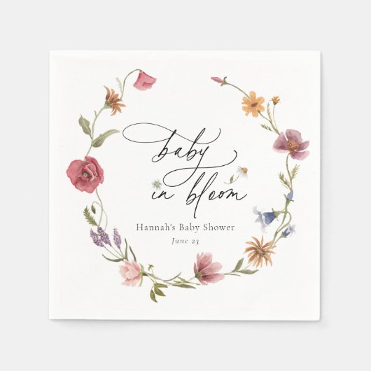 ワイルドフラワー開花ベビシャワーナプキンス スタンダードカクテルナプキン (正面)