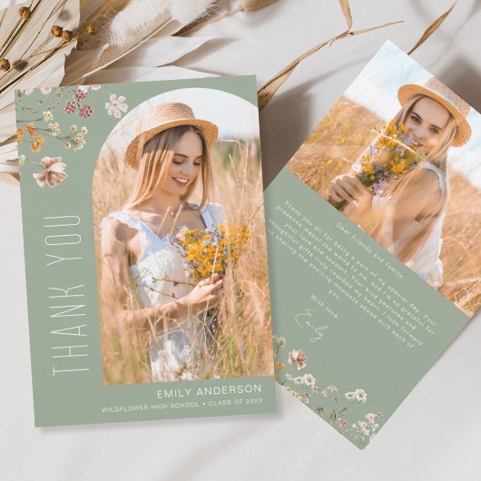 ワイルドフラワー開花卒業写真ありがとう サンキューカード