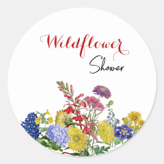 ワイルドフラワー開花水彩フローラブライダルシャワー ラウンドシール (正面)