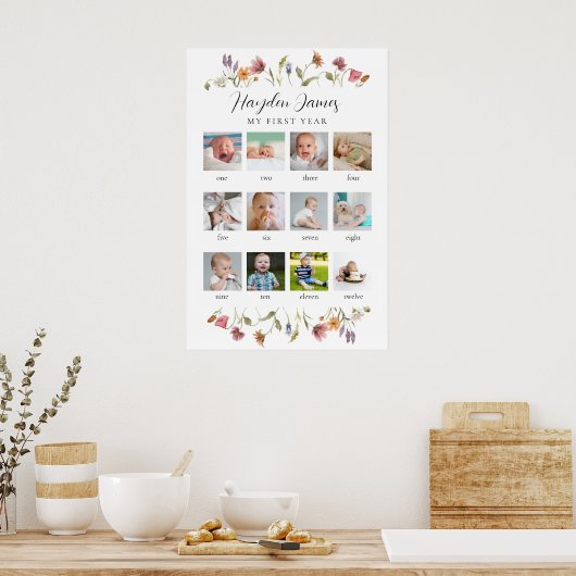 ワイルドフラワー開花1年目の誕生日写真 ポスター (キッチン)