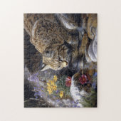 ワイルドフラワー風光明媚な芸術とボブキャット ジグソーパズル (縦)