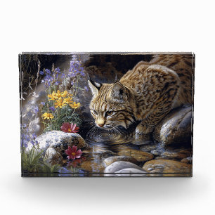ワイルドフラワー風光明媚な芸術とボブキャット フォトブロック
