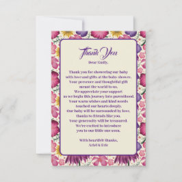 ワイルドフラワー魅力的ピンクの赤ちゃんシャワー サンキューカード