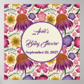 ワイルドフラワー魅力的ピンクの赤ちゃんシャワー ポスター (正面)