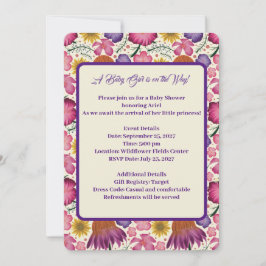 ワイルドフラワー魅力的ピンクの赤ちゃんシャワー 招待状