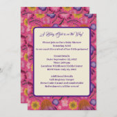 ワイルドフラワー魅力的ピンクの赤ちゃんシャワー 招待状 (正面/裏面)