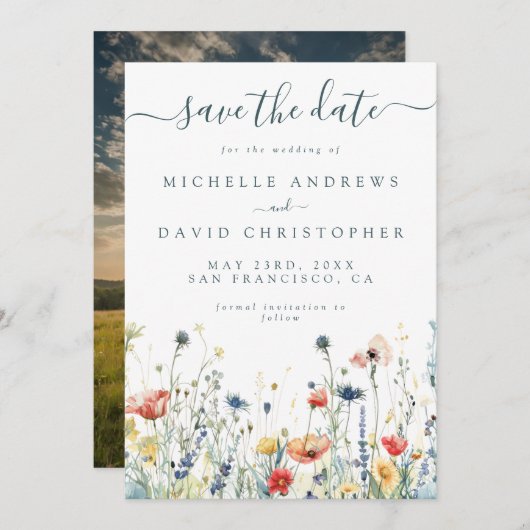 ワイルドフラワー鮮やかの写真 セーブザデート (正面/裏面)
