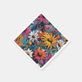 ワイルドフラワー鮮やかカラフルプリント スタンダードカクテルナプキン (角)