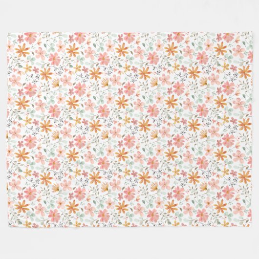 ワイルドフラワー鮮やかガーデンの美的な水色 フリースブランケット (正面(横))