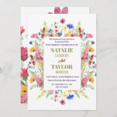 ワイルドフラワー鮮やかガーデンフローラフレ結婚ーム 招待状 (正面/裏面)