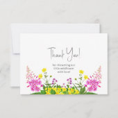 ワイルドフラワー鮮やかスクリプトタイポグラフィベビーシャワー サンキューカード (正面)