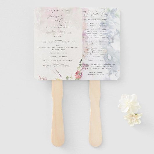 ワイルドフラワー鮮やかズピンクバイオレットイエロープログラム ハンドファン (正面&裏面)