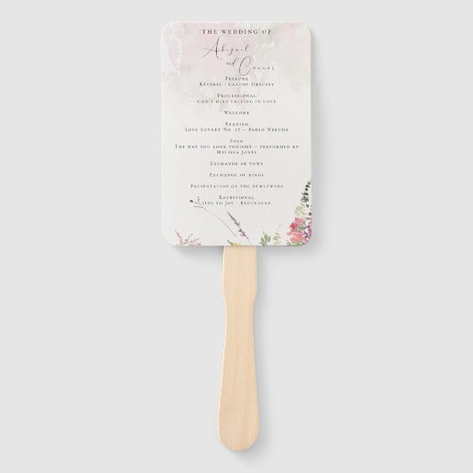 ワイルドフラワー鮮やかズピンクバイオレットイエロープログラム ハンドファン (正面)