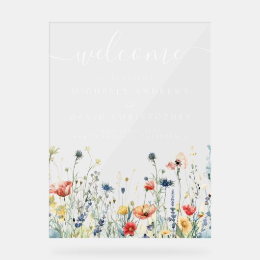 ワイルドフラワー鮮やかフィールド結婚の歓迎 アクリルサイン (正面)