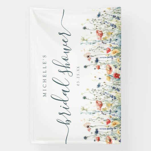 ワイルドフラワー鮮やかブライダルシャワーバナー 横断幕 (縦)