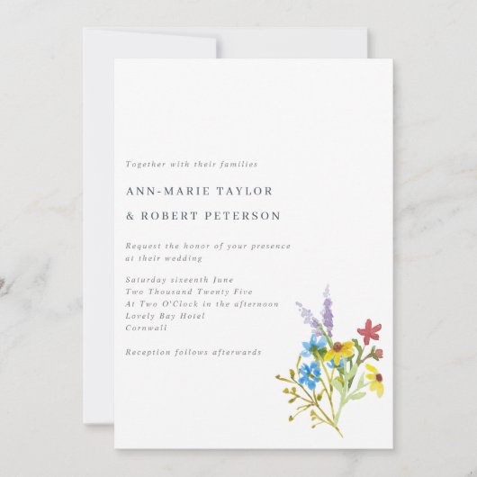 ワイルドフラワー鮮やかブーケ結婚ーズ 招待状 (正面)