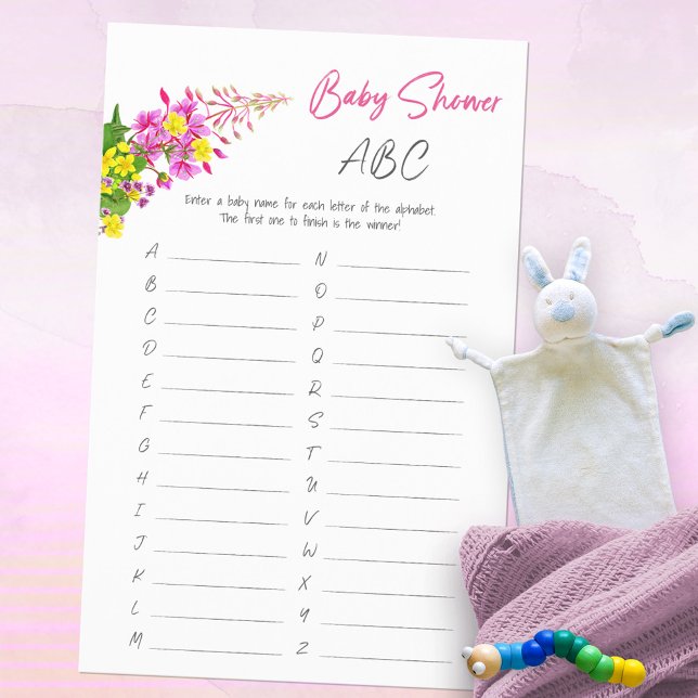 ワイルドフラワー鮮やかベイビーシャワーABCゲーム (Vibrant Wildflower Baby Shower ABC Game ©Susanne Sachers - Sunny Mind Design 🌞)