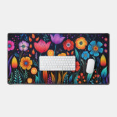 ワイルドフラワー鮮やか、黒のカラー デスクマット (キーボード&マウス)