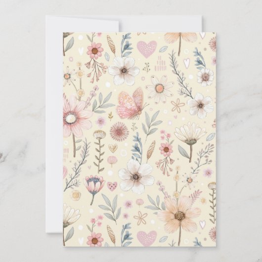 ワイルドフラワー黄色の赤ちゃんシャワー 招待状 (裏面)