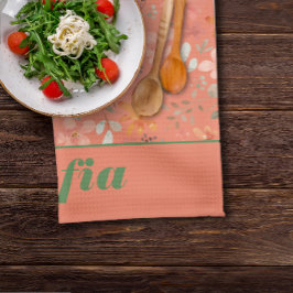 ワイルドフラワー黄色ボホ模様名前をカスタムするオレンジ キッチンタオル