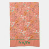 ワイルドフラワー黄色ボホ模様名前をカスタムするオレンジ キッチンタオル (縦)