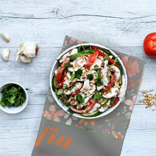 ワイルドフラワー黄色ボホ模様名前をカスタムする灰色 キッチンタオル