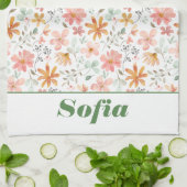 ワイルドフラワー黄色ボホ模様名前をカスタムする白 キッチンタオル (折り畳み)