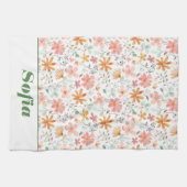 ワイルドフラワー黄色ボホ模様名前をカスタムする白 キッチンタオル (横)